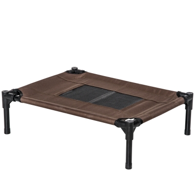PawHut Cama Elevada para Perros Gatos Portátil Cama para Mascotas con Zona de Malla Transpirable y Tela Oxford Marco de Acero para Interior Exterior 61x46x18 cm Marrón