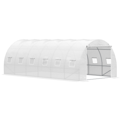 Outsunny Invernadero de Túnel 6x3x2 m con Puerta Enrollable 12 Ventanas Cubierta de PE 140 g/m² y Metal Galvanizado para Cultivos Plantas Verduras Blanco