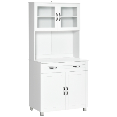 HOMCOM Mueble Aparador auxiliar de Cocina Alacena Buffet Armario de Comedor con Estantes Interiores Ajustables y Cajón 80x48x170 cm Blanco
