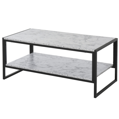 HOMCOM Mesa de Centro Multifuncional Mesa de Café Minimalista Imitación Mármol con Estructura de Metal Estante Adicional 106x50x47 cm Blanco