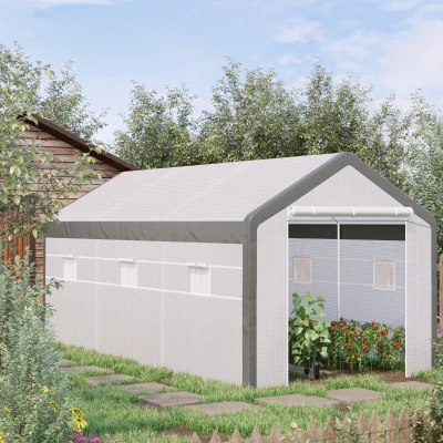 Outsunny Estufa Jardim com 2 portas e 6 janelas enrolaveis 600x300x280 cm Branco