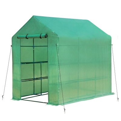 Outsunny 2 Tier Greenhouse Outdoor Garden with Roll up Door Green 7x4.7ft