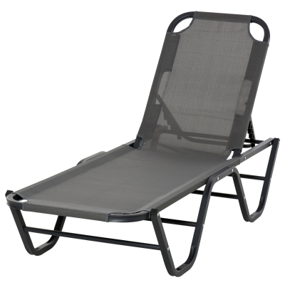 Outsunny Sun Lounger Relaxer Recliner w/ 5-Position Adjustable Backrest Pool Sun Bathing-Grey