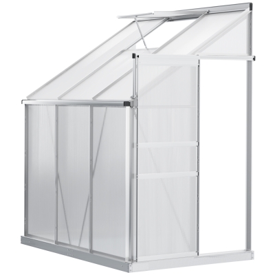 Outsunny 6 x 4ft Polycarbonate Greenhouse Aluminum Walk-in Garden Greenhouse with Adjustable Roof Vent, Rain Gutter and Sliding Door, Clear