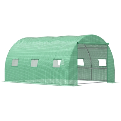 Outsunny Walk-in Tunnel Greenhouse w/ PE Cover, Zipper Door & Roll Up Window, Green