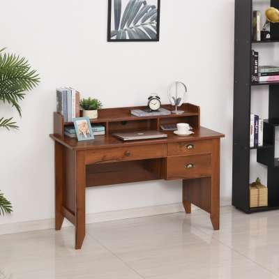 HOMCOM 92CM Computer Desk with 3 Drawer, 3 Open Cabinet, 1 Top Shelf, Wide Tabletop, Cable Management, for Living Room, Bedroom, Office, Dorm