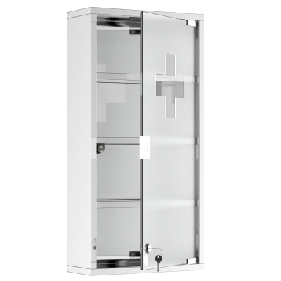 HOMCOM 4 Tier Stainless Steel Wall Mounted Medicine Cabinet Glass Lockable Door Storage Shelves Houseware Bathroom Furniture 60Hx30Wx12D(cm)
