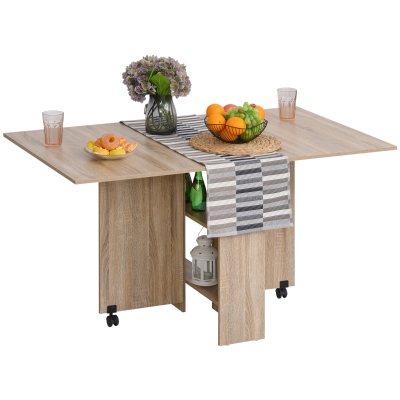 Homcom Table Pliante de Cuisine sur Roulettes Marron 140 x 80 x 74 cm