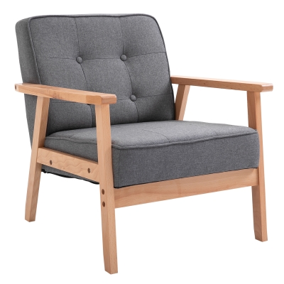 HOMCOM Reception Retro Accent Chair Beech Wood Frame Armchair Occasional Living Room Reception Bedroom Balcony Conservatory Padded 64.5W x 70D x 70H cm