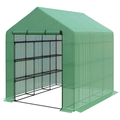 Outsunny Poly Tunnel Wallk-in Greenhouse Cover Shelves Garden Plant House 8ft x 6ft x 7ft