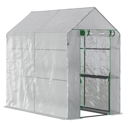 Outsunny Walk in Garden Greenhouse w/Shelves Steeple Grow House 186L x 120W 190Hcm White