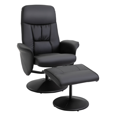 HOMCOM Executive Recliner Chair High Back and Footstool Armchair Lounge Seat Black