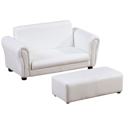 HOMCOM Kids PVC 2-Seater Mini Sofa Set w/ Footstool White