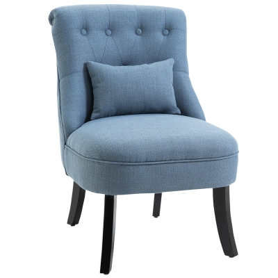 HOMCOM Solid Rubber Wood Tufted Single Sofa Chair w/ Pillow Blue
