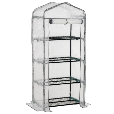 Outsunny Portable 4-Tier Mini Greenhouse Plant Grow House Shed w/ Clear Cover Outdoor