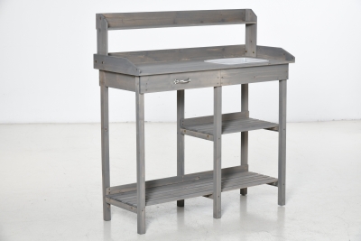Outsunny Pflanztisch mit Wanne Tannenholz Grau 117 x 45 x 121 cm