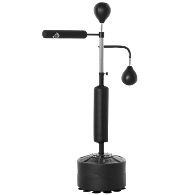 HOMCOM Saco de Boxeo de Pie Ajustable en Altura con 2 Bolas de Velocidad Barra Giratoria 360° y Base Rellenable Agua o Arena Punching Ball para Adultos 88x50x160-230 cm Negro
