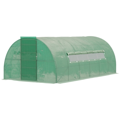 Outsunny Reinforced Steel Walk-in Polytunnel Greenhouse with Door and Windows (3 x 6M)