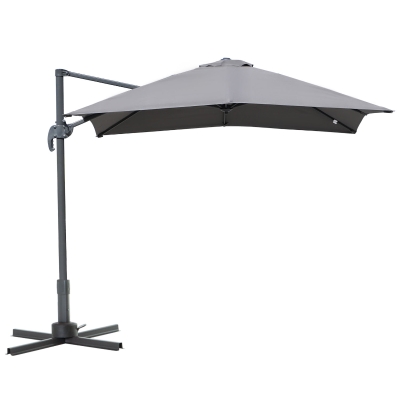 Outsunny Chapéu de Sol de Jardim 245x245x248cm Chapéu de Sol Excêntrico com Rotação 360° Inclinação de 5 Níveis com Manivela e Ventilação para Pátio Terraço Cinza