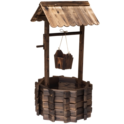 Outsunny Wishing Well Planter Bucket, 60Lx55Wx 114H cm-Brown