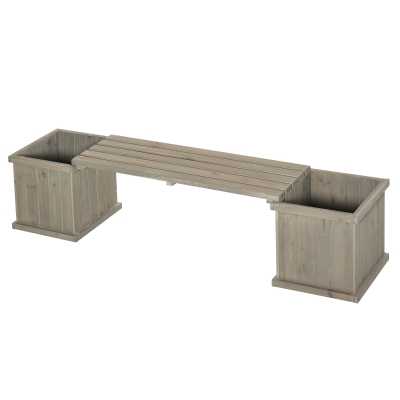 Outsunny Wooden Garden Planter & Bench Combination Garden Raised Bed Patio Park Grey