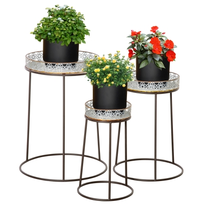 Outsunny Blumenständer 3er Set aus Metall Kaffee+Silber