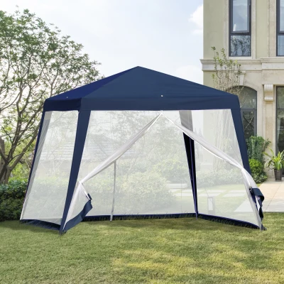 Outsunny Tenda de Jardim 3x3m Tenda com 4 Partes Laterais Rede Mosquiteira com Zíper Proteção UV para Patio Azul