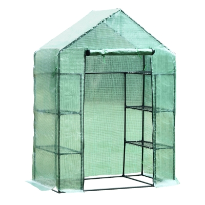 Outsunny Mini Greenhouse W/ Shelves, 143x73x195 cm-Dark Green
