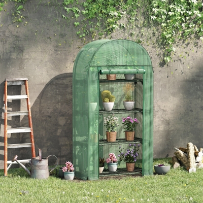 Outsunny Estufa de Jardim com 4 Prateleiras Metálicas Porta Enrolável e Cobertura de PE Estufa de Varanda para Cultivo de Plantas Flores 80x49x160cm Verde
