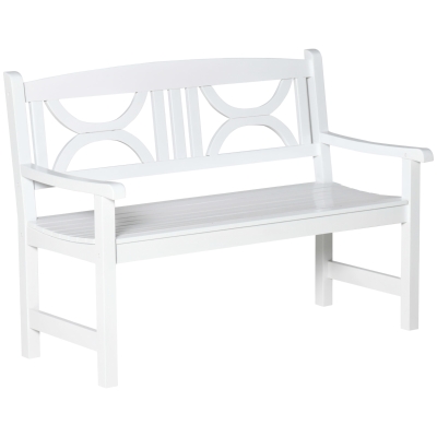 Outsunny Banco de Madera Exterior de 2 Plazas 123x61x89,5 cm Banco de Jardín con Respaldo Decorativo y Reposabrazos para Terraza Balcón Patio Carga 250 kg Blanco