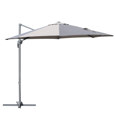 Outsunny Chapéu de Sol de Jardim de Alumínio Ø300x250cm Chapéu de Sol Excêntrico com Rotação 360° Inclinação de 6 Níveis com Manivela Ventilação e Base Cruzada para Pátio Varanda Cinza