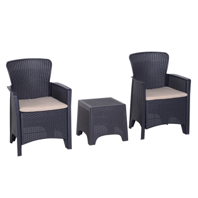 Outsunny 3 PCs Furniture Set Conversation Rattan Sofa Cushion Patio Lawn Garden Balcony