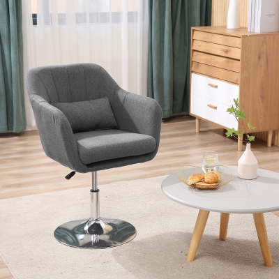 HOMCOM Swivel Accent Chair for Living Room Contemporary Vanity Armchair with Adjustable Height Thick Cushion Lumbar Support Armrest for Bedroom Office Dark Grey
