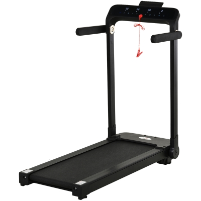 HOMCOM Cinta de Correr y Andar Eléctrica 500W con 4 Pantallas LED Velocidad hasta 10 km/h 12 Programas Botón de Emergencia y Ruedas 64x125x119 cm Negro