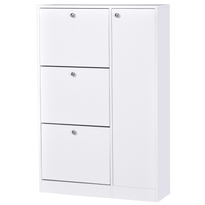HOMCOM Entryway Shoe Cabinet Wooden Rack Modern Storage Cupboard with 4 Doors Hallway Furniture-White