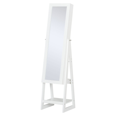 HOMCOM MDF Freestanding Glass Mirror Jewellery Cabinet w/ Storage Shelves White