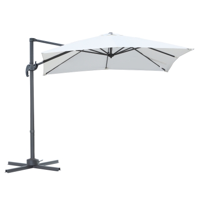 Outsunny Chapéu de Sol de Jardim 245x245x248cm Chapéu de Sol Excêntrico com Rotação 360° Inclinação de 5 Níveis com Manivela e Ventilação para Pátio Terraço Creme