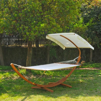 Outsunny Hamac Bois avec Support et Parasol 365cm