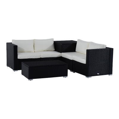 Outsunny 4-Seater Rattan Sofa Set W/Cushions-Black/Beige