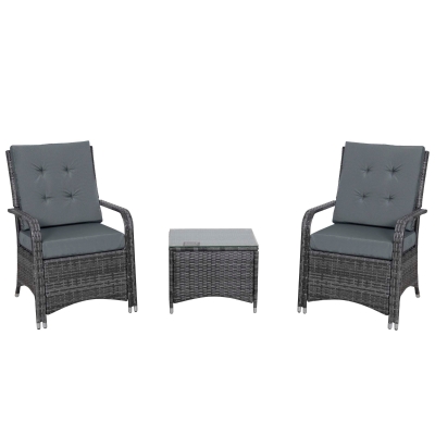 Outsunny 2-Seater Rattan Table Chair Bistro Garden Furniture Set Wicker Table Outdoor Patio