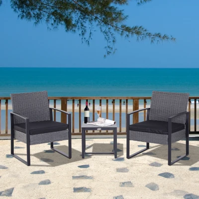Outsunny 2-Seater Rattan Patio Set with Cushions Grey/Black