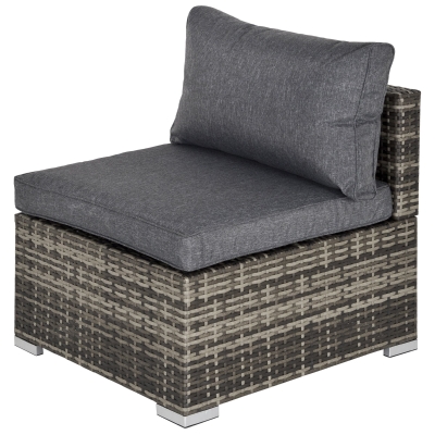 Outsunny Outdoor Garden Furniture Rattan Single Sofa w/ Cushions Deep Grey