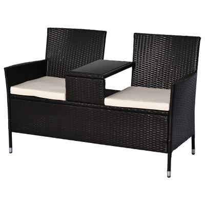 Outsunny 2-Seater Rattan Loveseat, 63Dx133Wx84H cm-Dark Brown