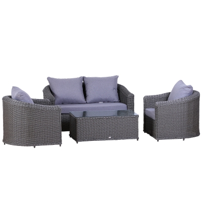 Outsunny 4-Seater Deluxe PE Rattan Outdoor Garden Furniture Set Grey