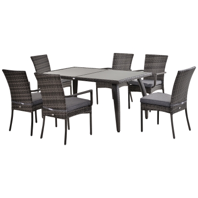 Outsunny 6 Seater Garden Dining Set Steel Frame PE Rattan Wicker 6 Chairs Large Table Grey