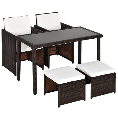 Outsunny 4-Seater Rattan Set-Brown/Creamy White