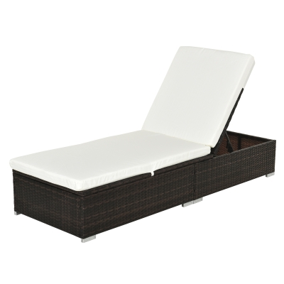 Outsunny Rattan Sun Lounger with Cushion-Brown
