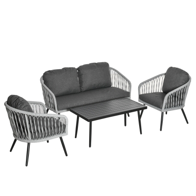 Outsunny 5-Seater Patio Sofa Set Garden Furniture Set w/ 2 Single Sofa 1 Loveseat 1 Table