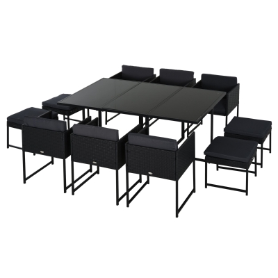Outsunny PE Rattan 10-Seater Garden Furniture Set Grey/Black