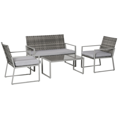 Outsunny 4-Seater Outdoor Garden Rattan Seating Furniture Set Grey